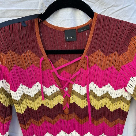 Pinko Dresses & Skirts - NWT Pinko Chevron Zig Zag Strip Midi Dress Pink Size Small